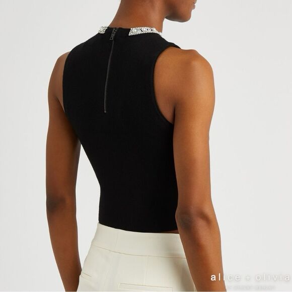 Alice + Olivia **NWT** Amity Crop Wool Blend Embellished Tank in Black - Picture 2 of 12